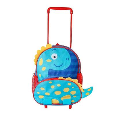 Mochila Infantil Dino Azul C/ Rodinhas E Alça Retrátil 14l