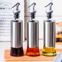 Kit 3 Galheteiros Azeite Vinagre 300ml Vidro C/ Dosador Inox - 1