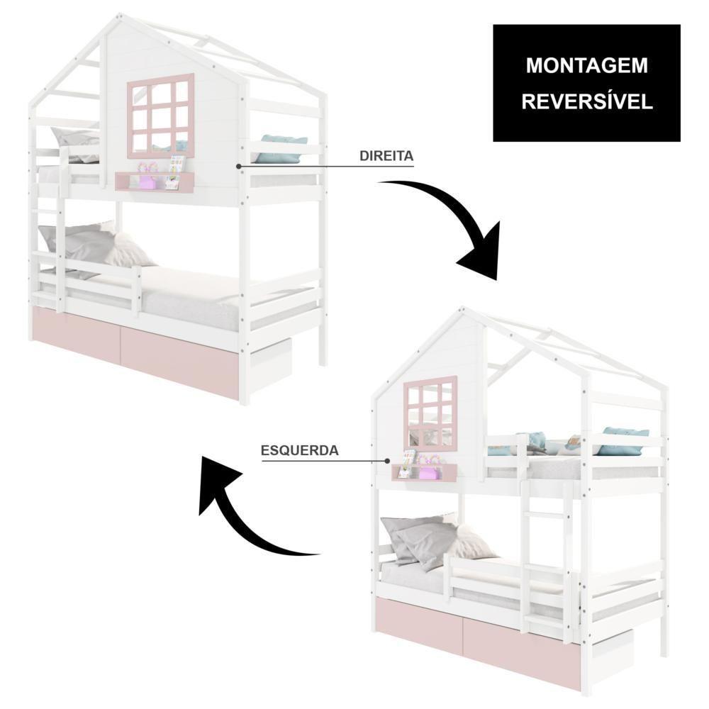 Beliche Casinha Com Janela 02 Gavetas Rosa E Grade De Proteção Madeira Maciça Branco/ Rosa Housin - 5