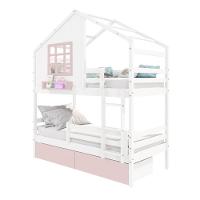 Beliche Casinha Com Janela 02 Gavetas Rosa E Grade De Proteção Madeira Maciça Branco/ Rosa Housin - 2