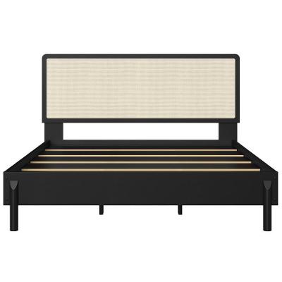 Cama Quenn Palhinha Oslo 27056 Pes Madeira 152 Cm Artesano Nero