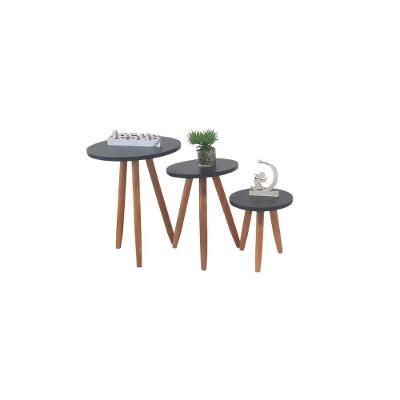 Conjunto Kit Com 3 Mesinhas Lateral De Canto Redonda Sala Tampo Mdf - Preto
