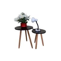 Conjunto Kit Com 3 Mesinhas Lateral De Canto Redonda Sala Tampo Mdf - Preto - 7