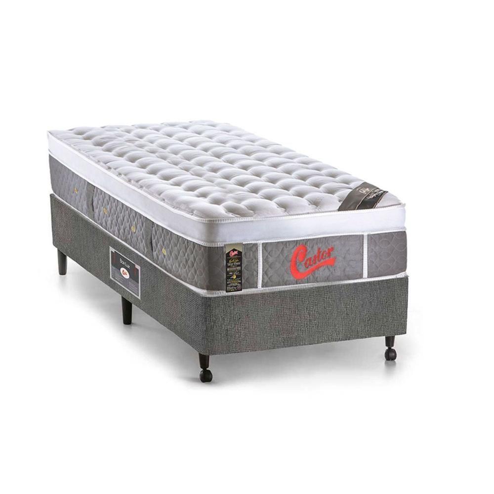 Cama Box Solteiro: Colchão Molas Castor Pocket Light Stress Oxygen New Plush + Base SL Gold Star Suede Gray(88x188) - 1