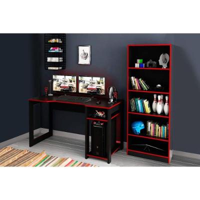 Mesa Computador Casal Quarto Gamer ( De Computador + Estante) 2 Peças Preto-vermelho - Tecno Mobili