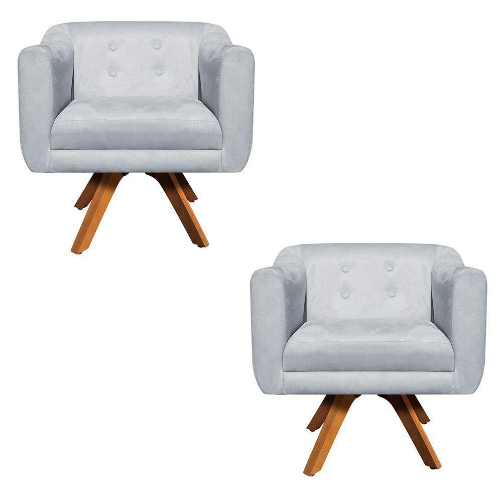 Kit 02 Poltronas Giratória Julia Suede Base Madeira - 1