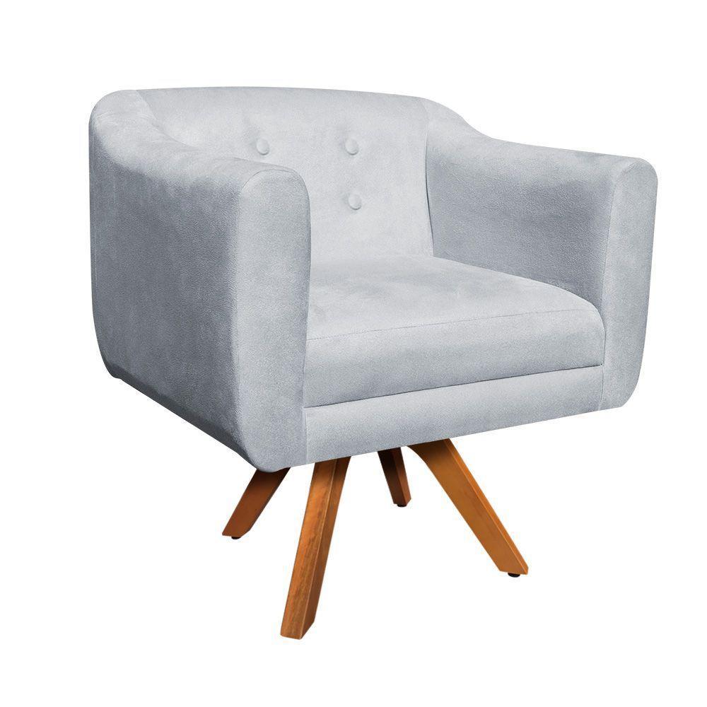 Kit 02 Poltronas Giratória Julia Suede Base Madeira - 2