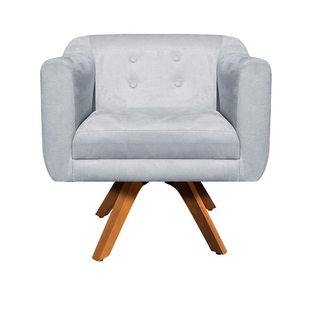 Kit 02 Poltronas Giratória Julia Suede Base Madeira - 3