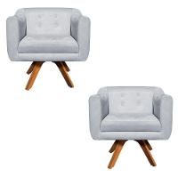 Kit 02 Poltronas Giratória Julia Suede Base Madeira - 1