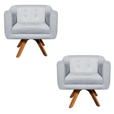 Kit 02 Poltronas Giratória Julia Suede Base Madeira