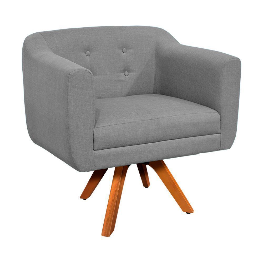 Kit 02 Poltronas Giratória Julia Linho Base Madeira - 3