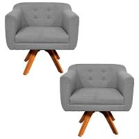 Kit 02 Poltronas Giratória Julia Linho Base Madeira - 1