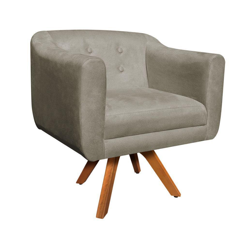 Kit 02 Poltronas Giratória Julia Suede Base Madeira Mm30 - 3