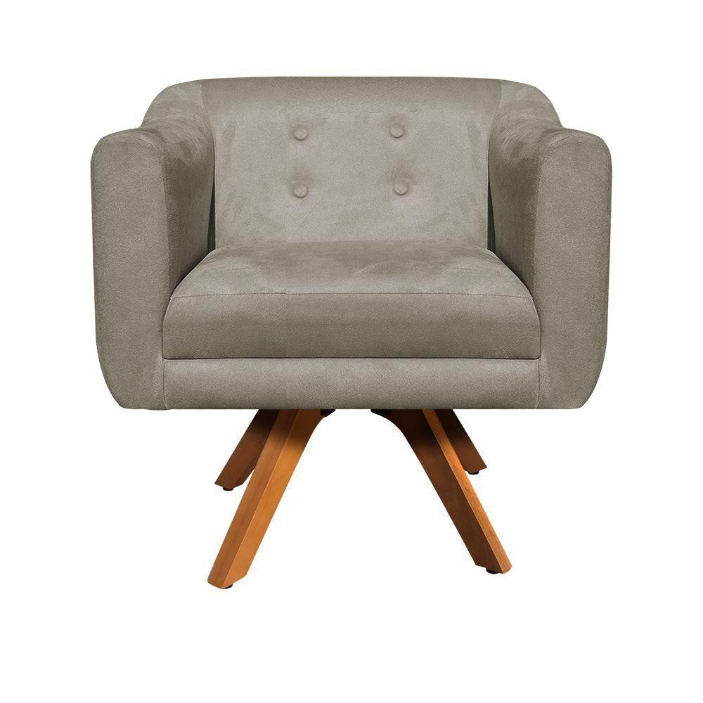 Kit 02 Poltronas Giratória Julia Suede Base Madeira Mm30 - 4