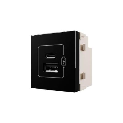 Módulo Tomada Carregador Usb Duplo Usb-c + Usb-a Margirius Sleek 2a 10W Preto Ebony
