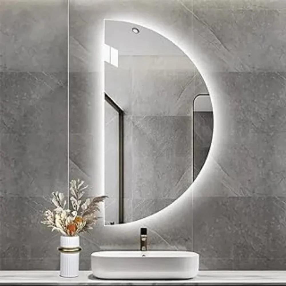Espelho Meia Lua Moderno De Led Claro Blogueira 75x50 Com Bateria Branca - 1