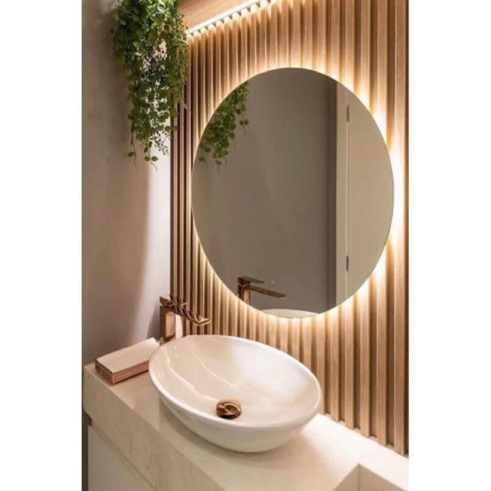 Espelho Redondo Com Led Branco Quente 60x60 Com Fonte Bivolt Amarelo - 1