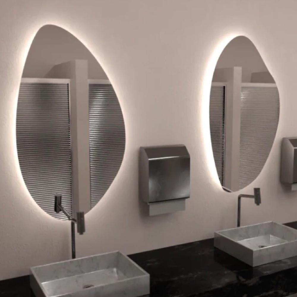 Kit 2 Espelhos Orgânico Com Led Branco 60x40 Com Fonte Bivolt Branca - 1