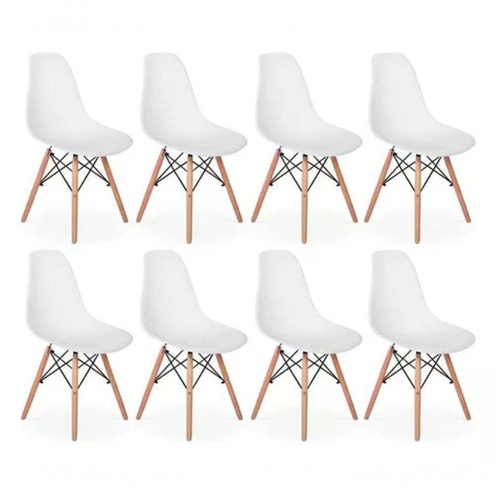 Kit Com 8 Cadeiras Eiffel Charles Eames Dkr Base De Madeira, Cor Branca - 1