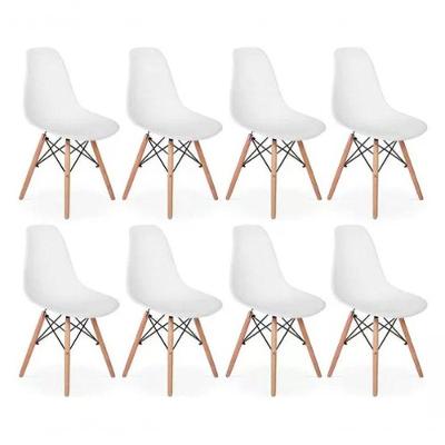 Kit Com 8 Cadeiras Eiffel Charles Eames Dkr Base De Madeira, Cor Branca
