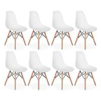 Kit Com 8 Cadeiras Eiffel Charles Eames Dkr Base De Madeira, Cor Branca - 1