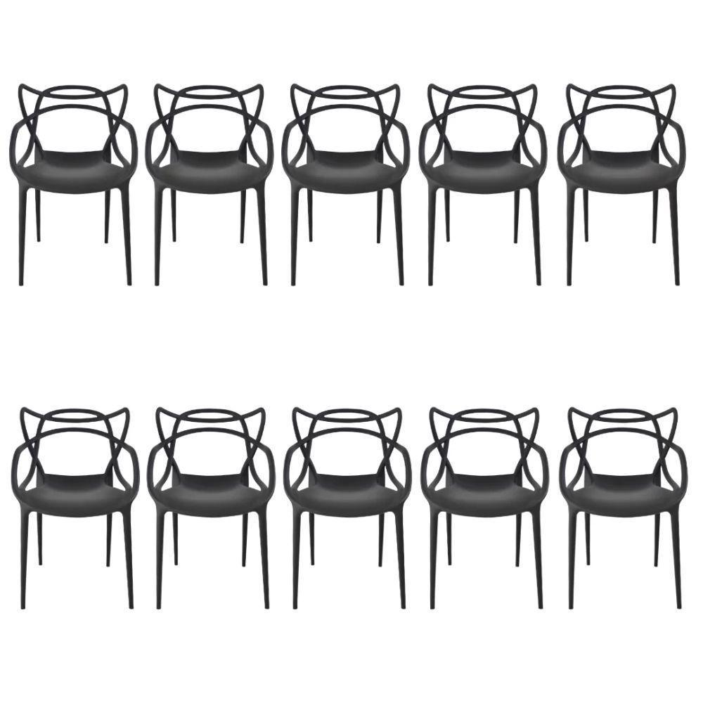 Kit 10 Cadeiras Reforçadas Empilhavel Masters Allegra Jardim Churrasqueira Sala Cozinha Jantar Preto - 1