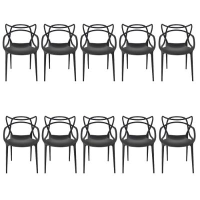 Kit 10 Cadeiras Reforçadas Empilhavel Masters Allegra Jardim Churrasqueira Sala Cozinha Jantar - Preto