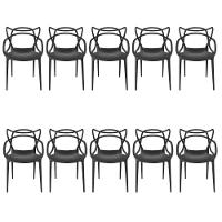 Kit 10 Cadeiras Reforçadas Empilhavel Masters Allegra Jardim Churrasqueira Sala Cozinha Jantar Preto - 1