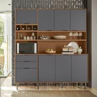 Armário Cozinha Compacta Viena Jequitibá/cinza Fosco 8 Portas 2 Gavetas Adega Para 4 Garrafas E Pés - Lukaliam - 1