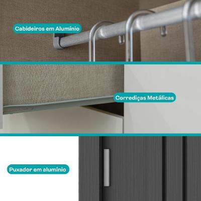 Guarda Roupa Casal Doha 3 Portas de Correr Preto Touch Com Freijó Carraro