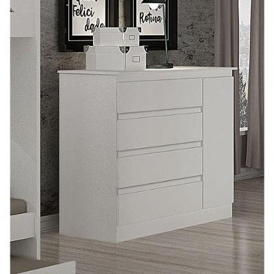 Cômoda para Quarto com Sapateira 045 Neve 4 Gavetas em MDF Texturizado Branco