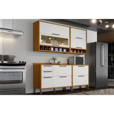 Cozinha Completa Syrah 4 Peças 8 Portas 4 Gavetas MDF Amêndoa e Branco