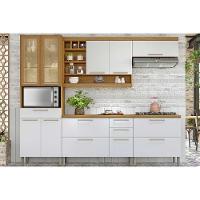 Cozinha Modulada Completa Burguesa Premium 5 Peças 2 Aéreos + 2 Balcões + 1 Paneleiro C6p56 Freijó Off White - 1