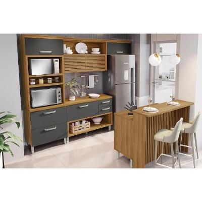 Cozinha Modulada Completa Princesa 5 Peças 1 Aéreo + 2 Balcões + 1 Paneleiro+1ilha C6p61 Freijó Grafite