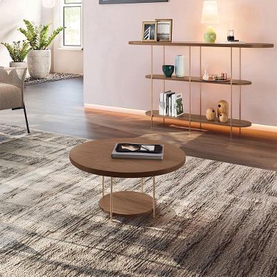 Conjunto Decorativo Aparador E Mesa De Centro Walker Pés De Aço Tampo Mdf Castanho G26 - Gran Belo