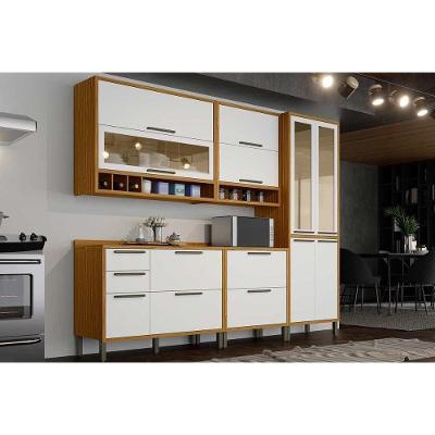 Cozinha Modulada Completa Syrah 5 Peças 2 Aéreos + 2 Balcões + 1 Paneleiro C5p07 Amendoa Branco Ronipa