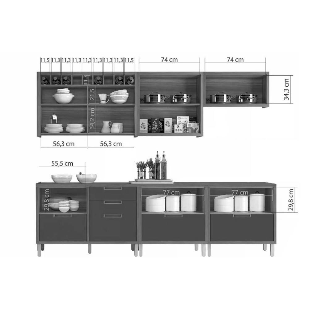 Cozinha Completa Imperatriz 6 Peças (3 Aéreos + 3 Balcões) C6p47 Freijo-off White - Nesher - 5