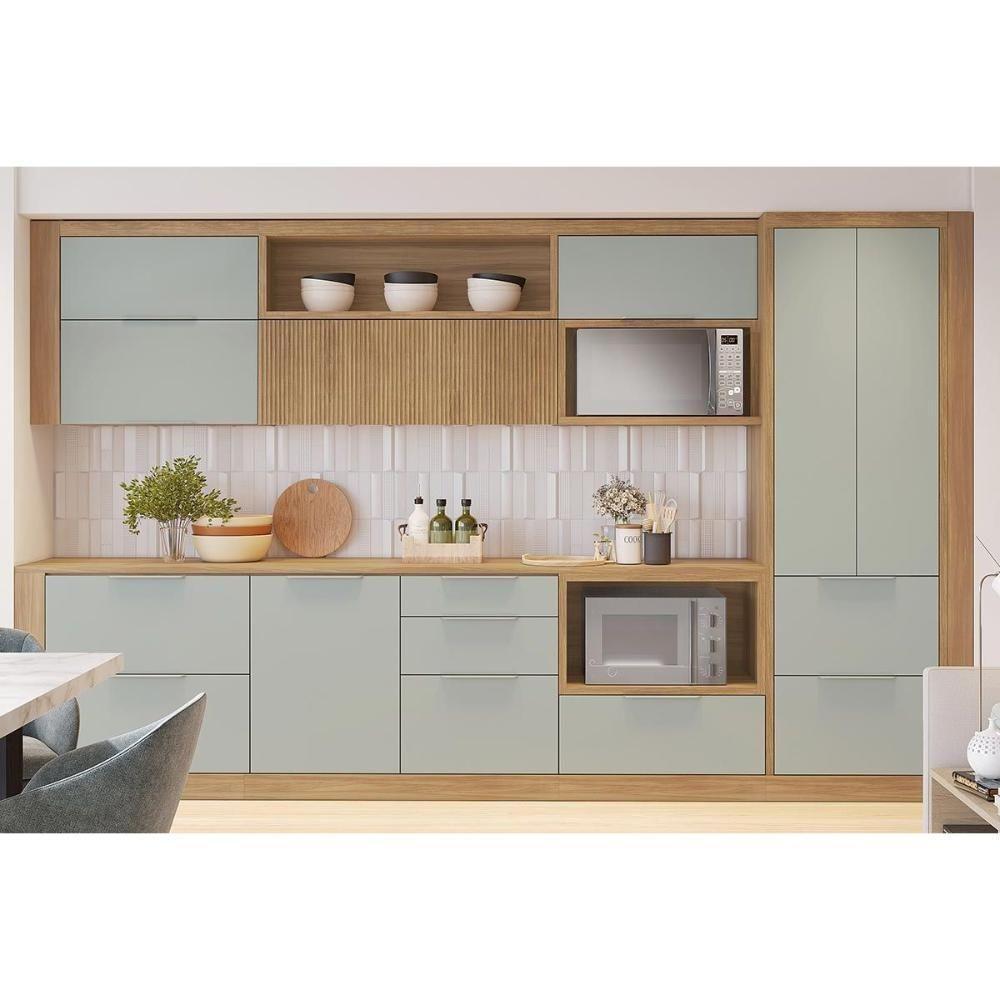 Cozinha Modulada Completa Marquesa 13 Peças 33 Aéreos + 3 Balcões + 1 Paneleiro+6complementos C6p70 Nature Verde - 1