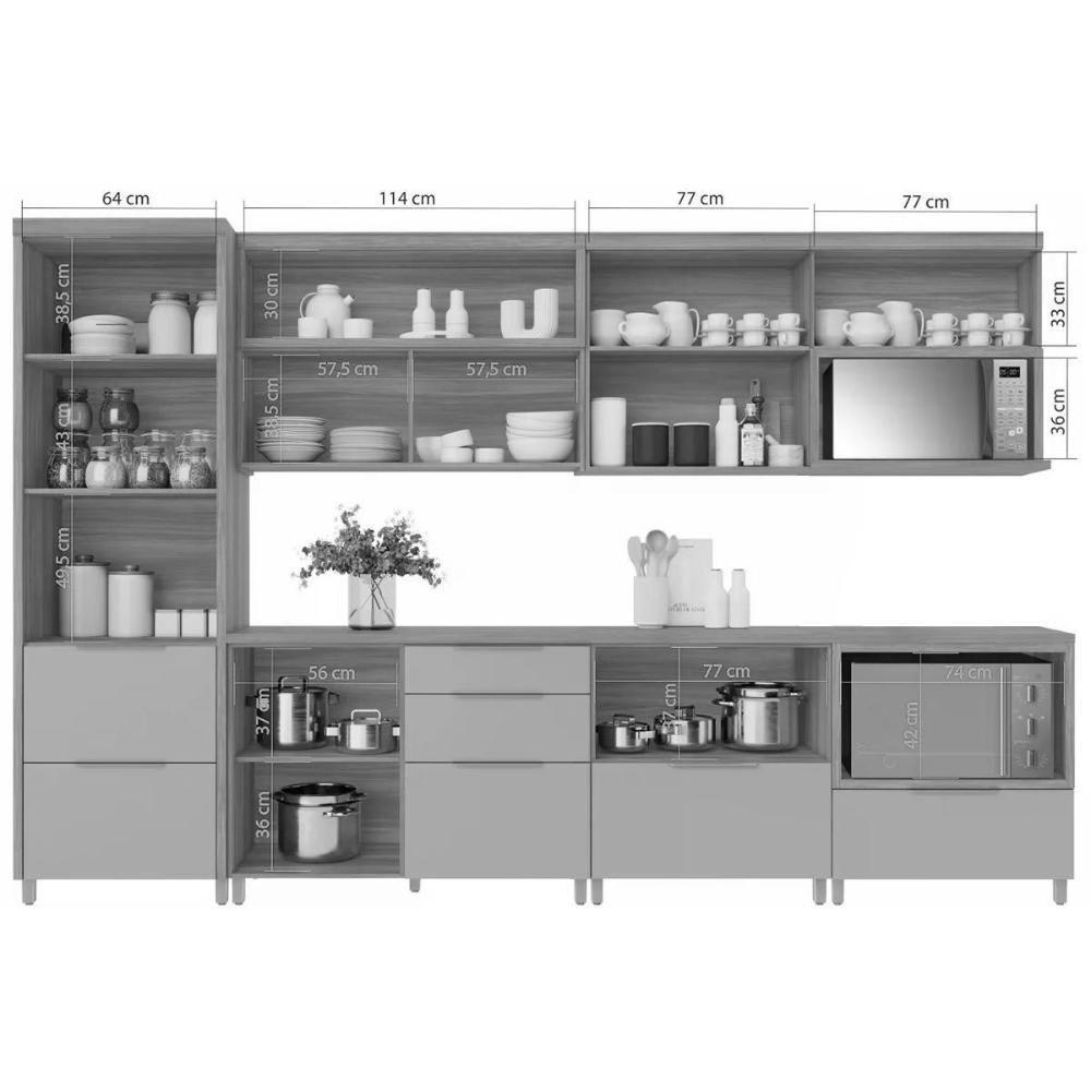 Cozinha Modulada Completa Marquesa 13 Peças 33 Aéreos + 3 Balcões + 1 Paneleiro+6complementos C6p70 Nature Verde - 6