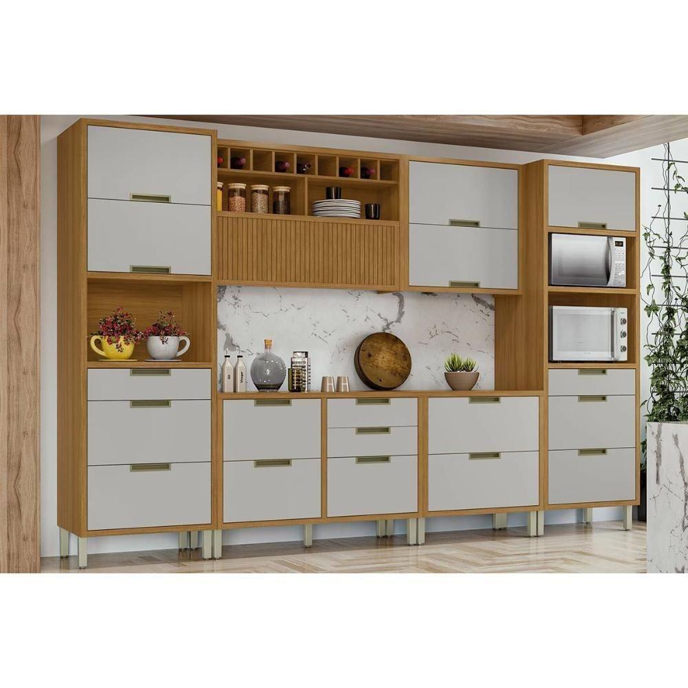 Cozinha Modulada Completa Imperatriz 6 Peças 2 Aéreos + 2 Balcões + 1 Paneleiro C6p48 Freijó Off White - 1