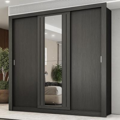 Guarda Roupa Casal Doha 3 Portas de Correr Preto Touch com Espelho Móveis Carraro