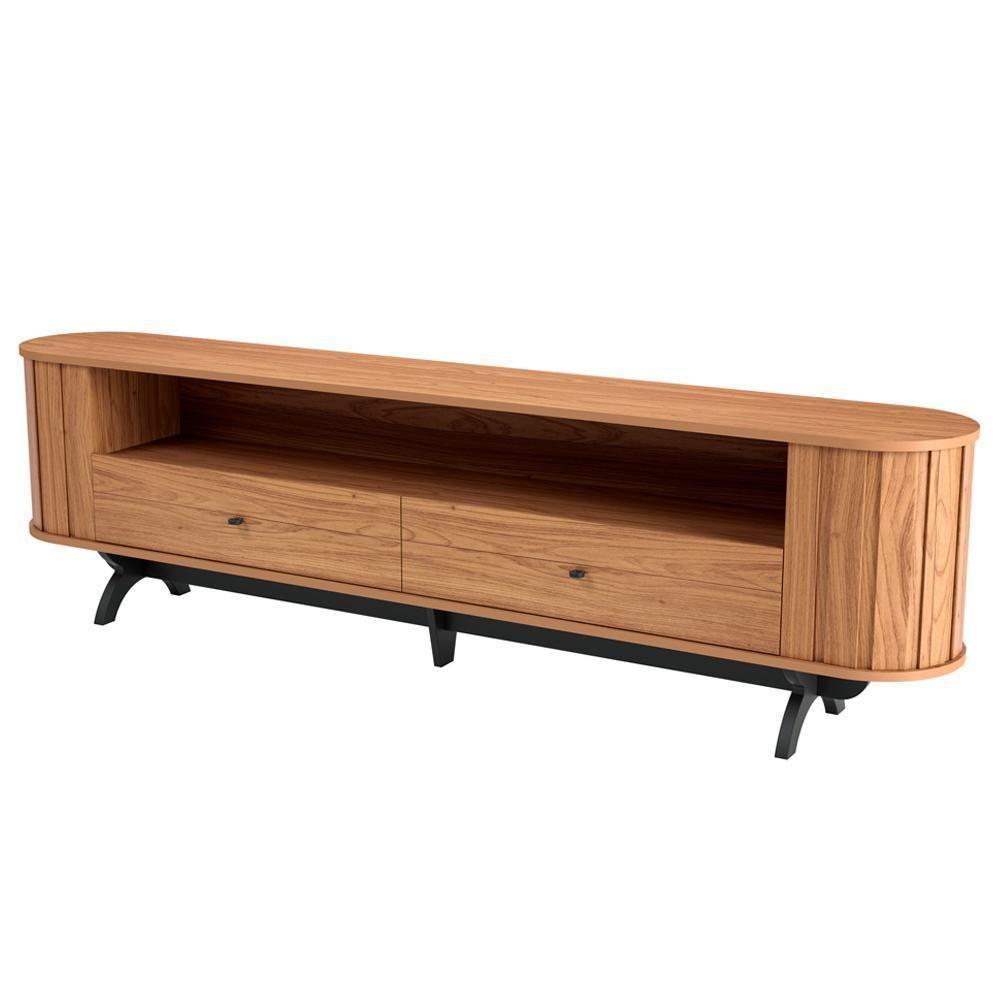 Rack Para Sala De Estar Tv 60 Pol Orgânico 220cm Penina D03 Freijó Preto Fosco - Lyam Decor - 7