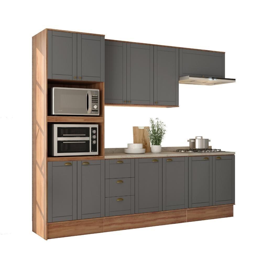 Armário De Cozinha Completa C Balcão Milla Bloom Carraro Nogal Cinza Titânio - 2