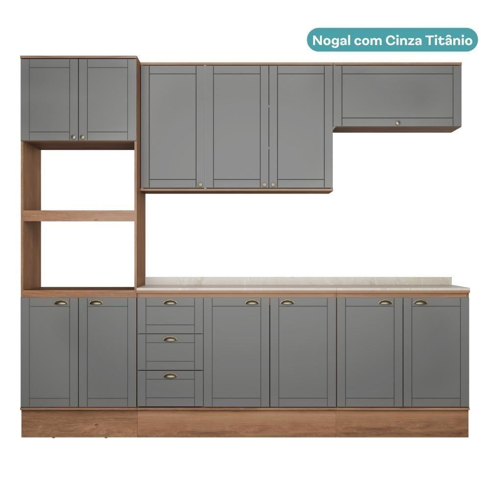 Armário De Cozinha Completa C Balcão Milla Bloom Carraro Nogal Cinza Titânio - 3