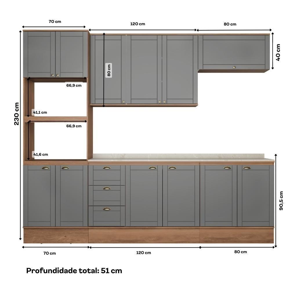 Armário De Cozinha Completa C Balcão Milla Bloom Carraro Nogal Cinza Titânio - 5