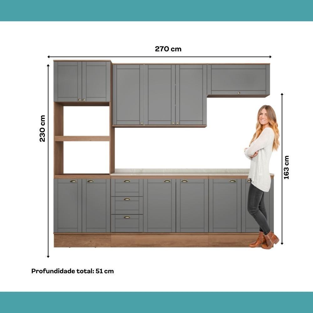 Armário De Cozinha Completa C Balcão Milla Bloom Carraro Nogal Cinza Titânio - 7