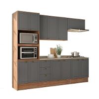 Armário De Cozinha Completa C Balcão Milla Bloom Carraro Nogal Cinza Titânio - 2