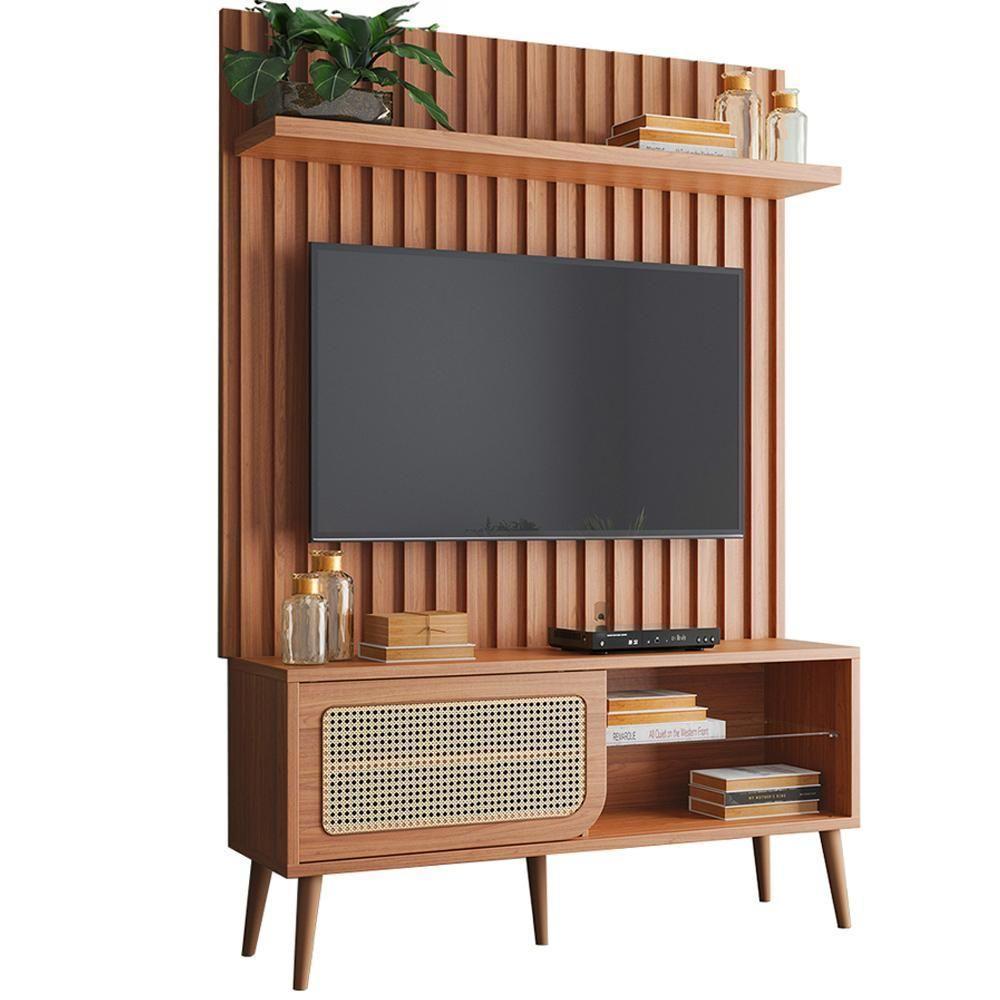 Rack Para Sala Com Painel Ripado Para Tv 55 Pol Egon D03 Freijó - Lyam Decor - 1