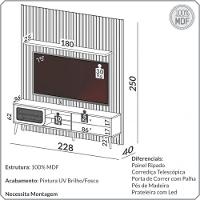 Rack Para Sala Com Painel Ripado Para Tv 60 Pol Fita Led Ada D03 Freijó - Lyam Decor