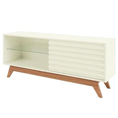 Rack Para Sala De Estar Tv 55 Pol Ripado 140cm Fiore D03 Off White Freijó - Lyam Decor